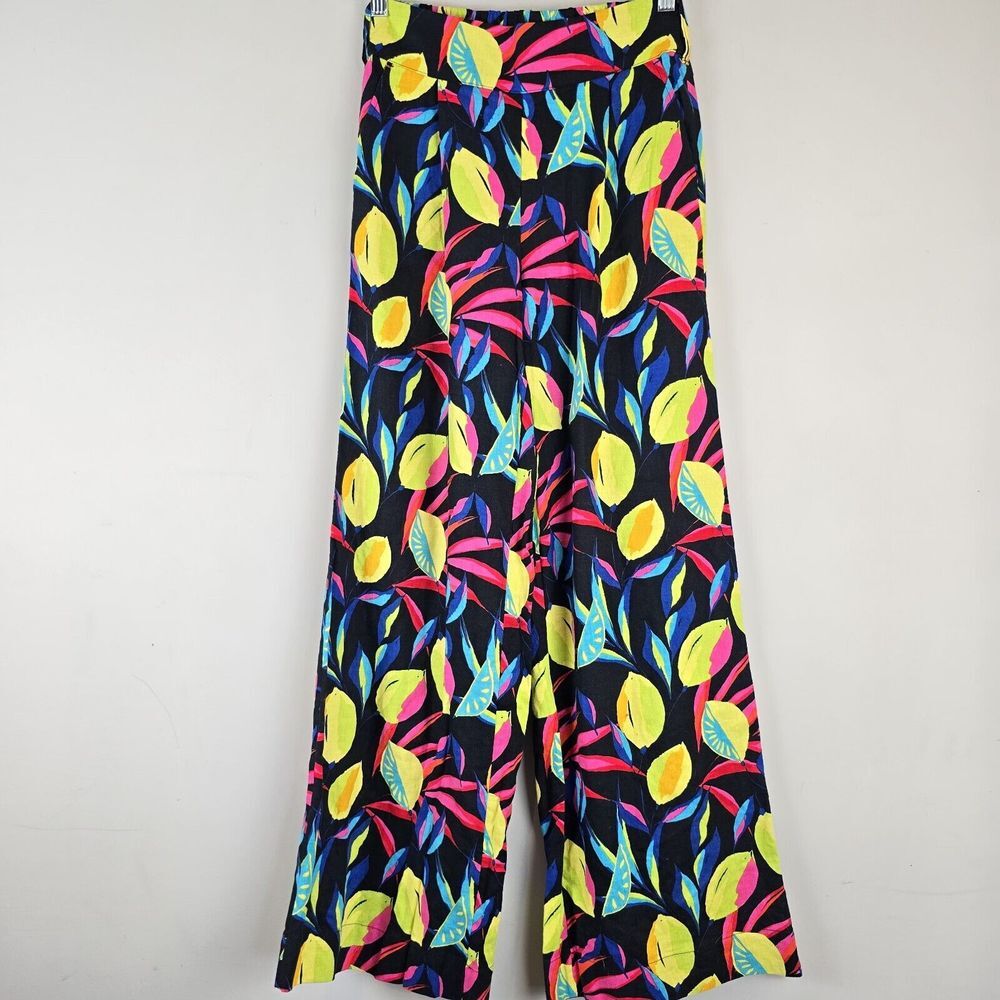 Tabitha Brown Women's Lemon Print Wide Leg Pants Palazzo‎ Black Size XXS.B98